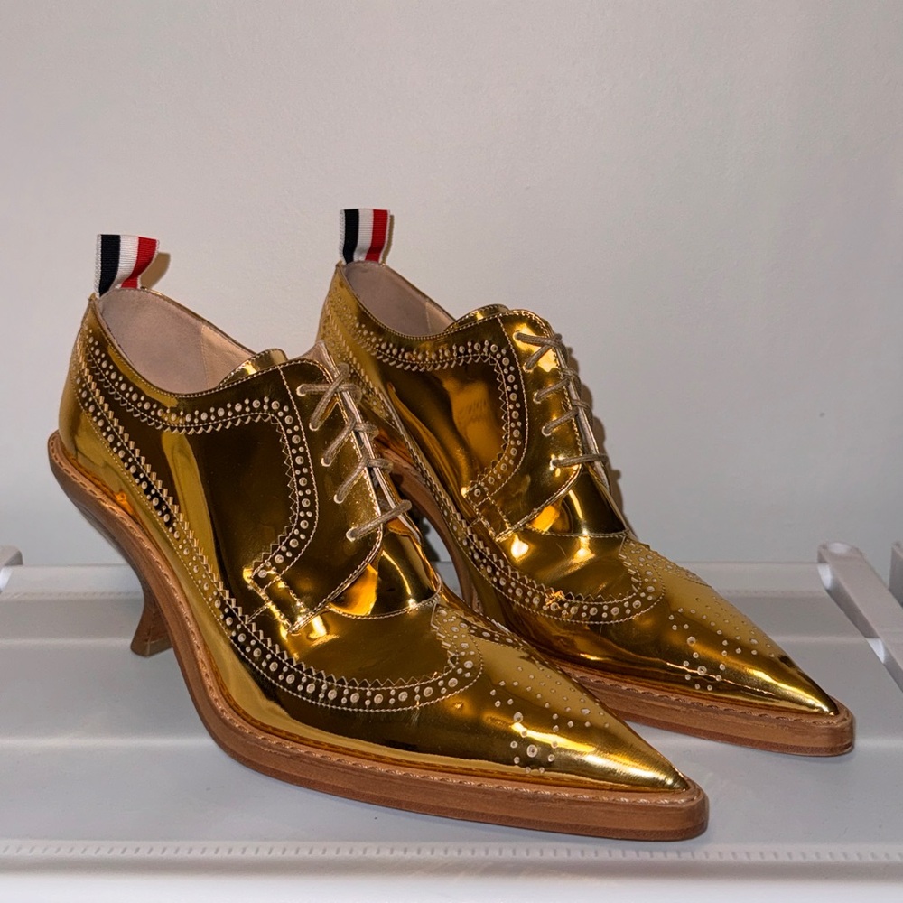 Thom Browne gold metallic Longwing heels